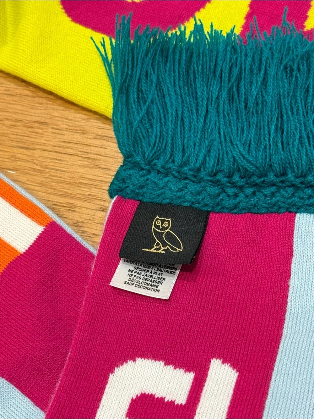 October's Very Own OVO Owl Scarf Orange Yellow Blue Winter Scarf Toque Drake